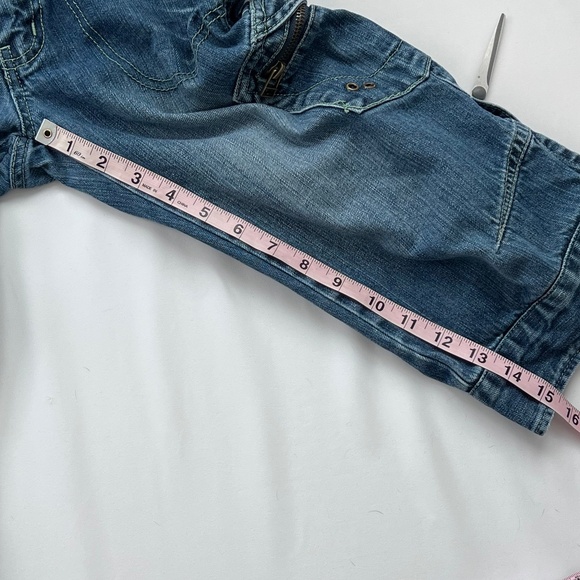 Jezebell Knee-Length Denim Shorts Sz 1 Y2k Punk Grunge 100% Cotton Metal Retro - Picture 13 of 15